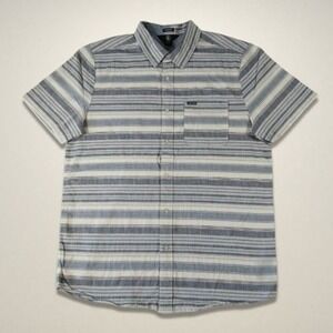 Volcom Classic Button-Up Shirt Short Sleeve Pointed Collar Breathable Blue/White